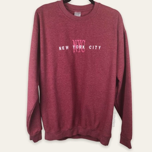 WALI USA Retro Heathered Red New York City NYC Pullover Lounge Sweatshirt - Picture 1 of 7